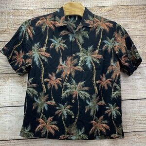 Caribbean Palm Tree Print Button Up Hawaiian‎ Shirt Tropical Mens [Size L]